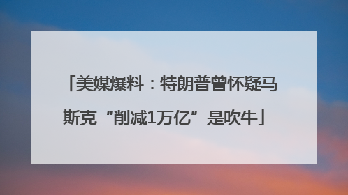 美媒爆料：特朗普曾怀疑马斯克“削减1万亿”是吹牛